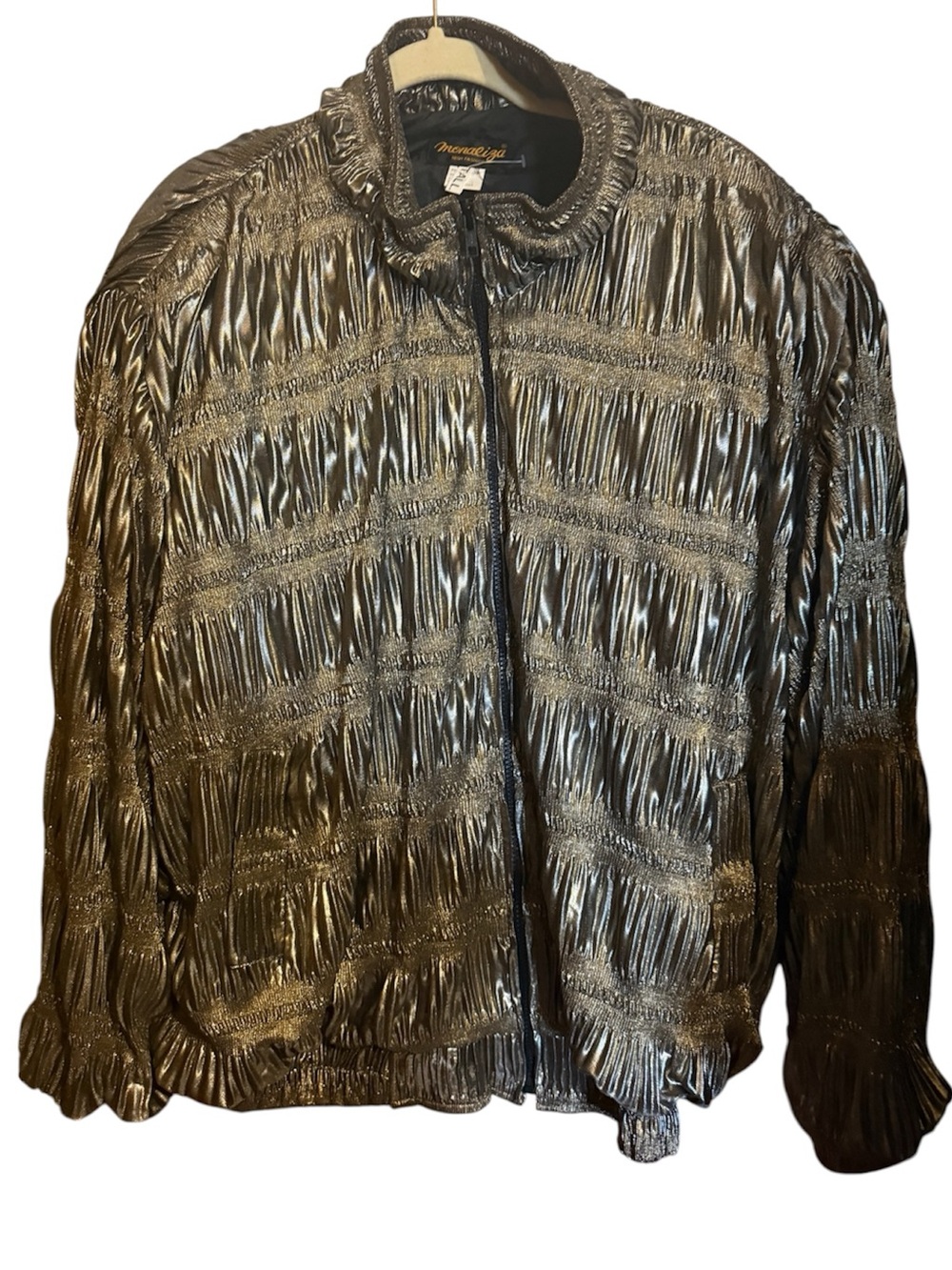 Metallic Crinkle Bomber Jacket - Women's Silver
